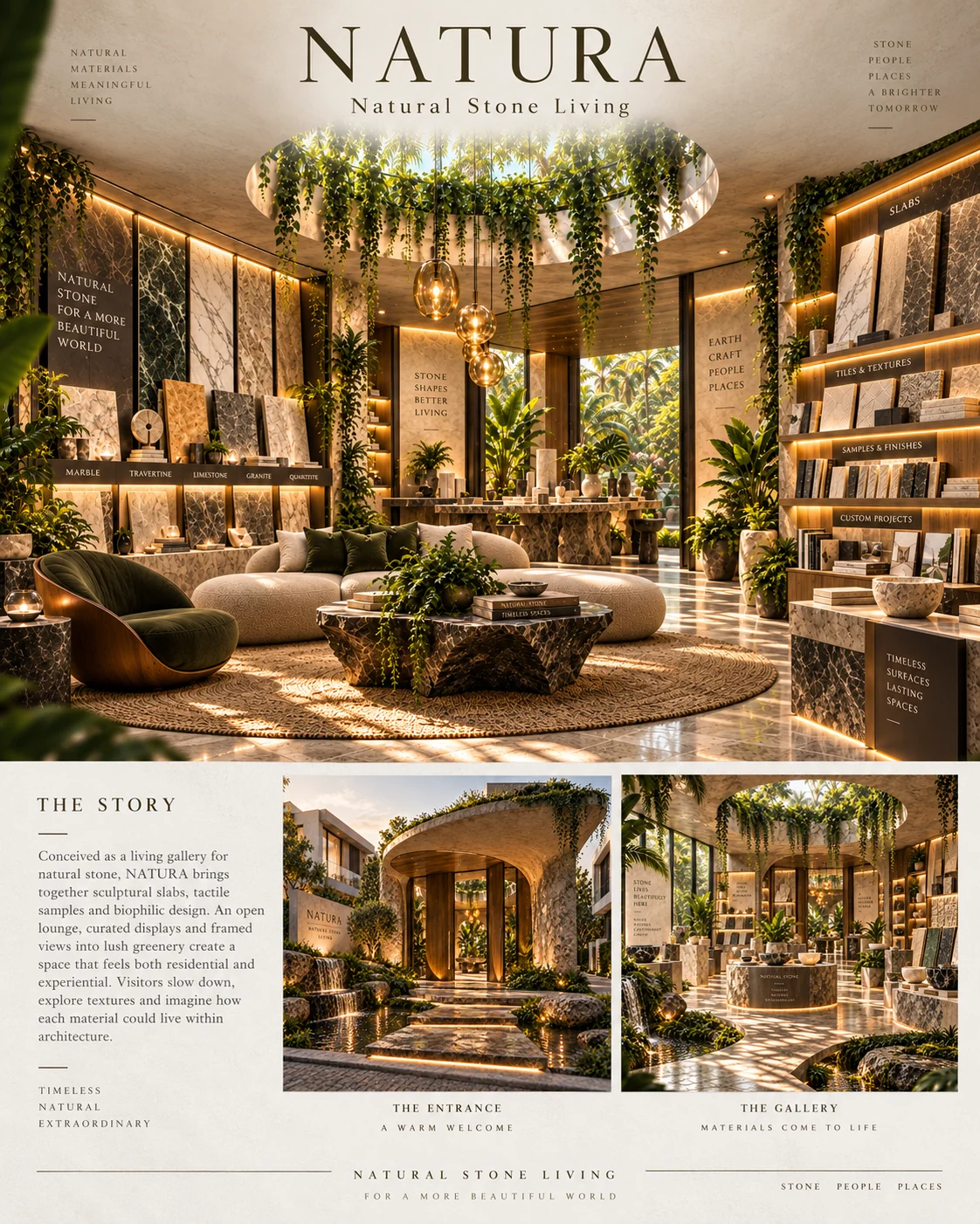 NATURA — The Story Editorial board presenting the showroom narrative.