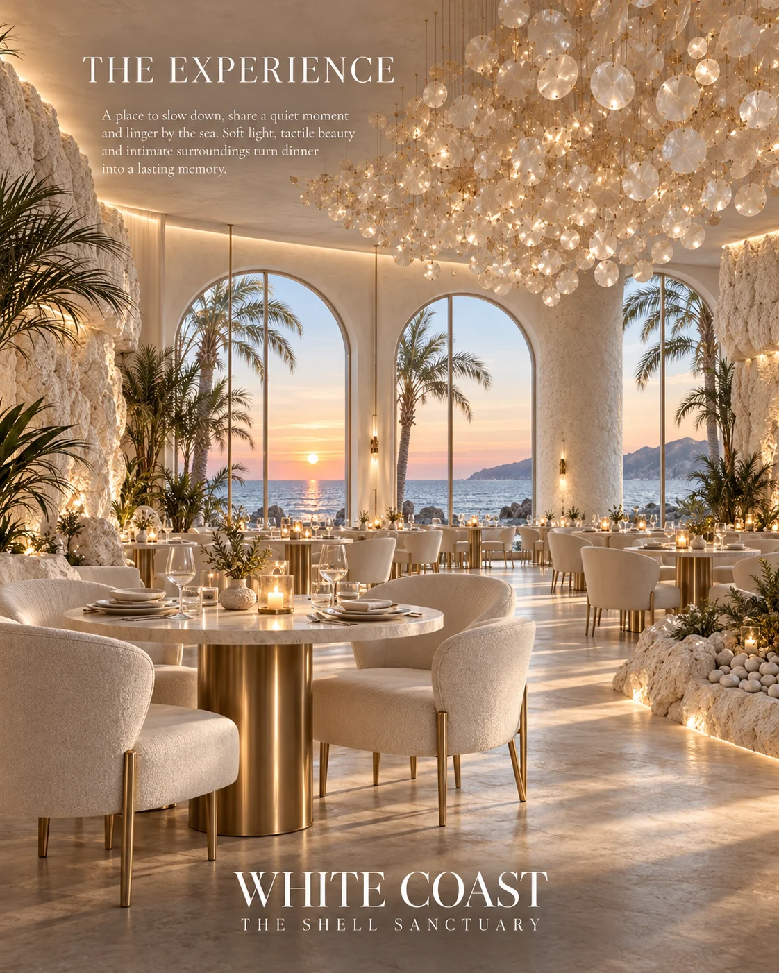 A luminous dining hall held between sanctuary and horizon.